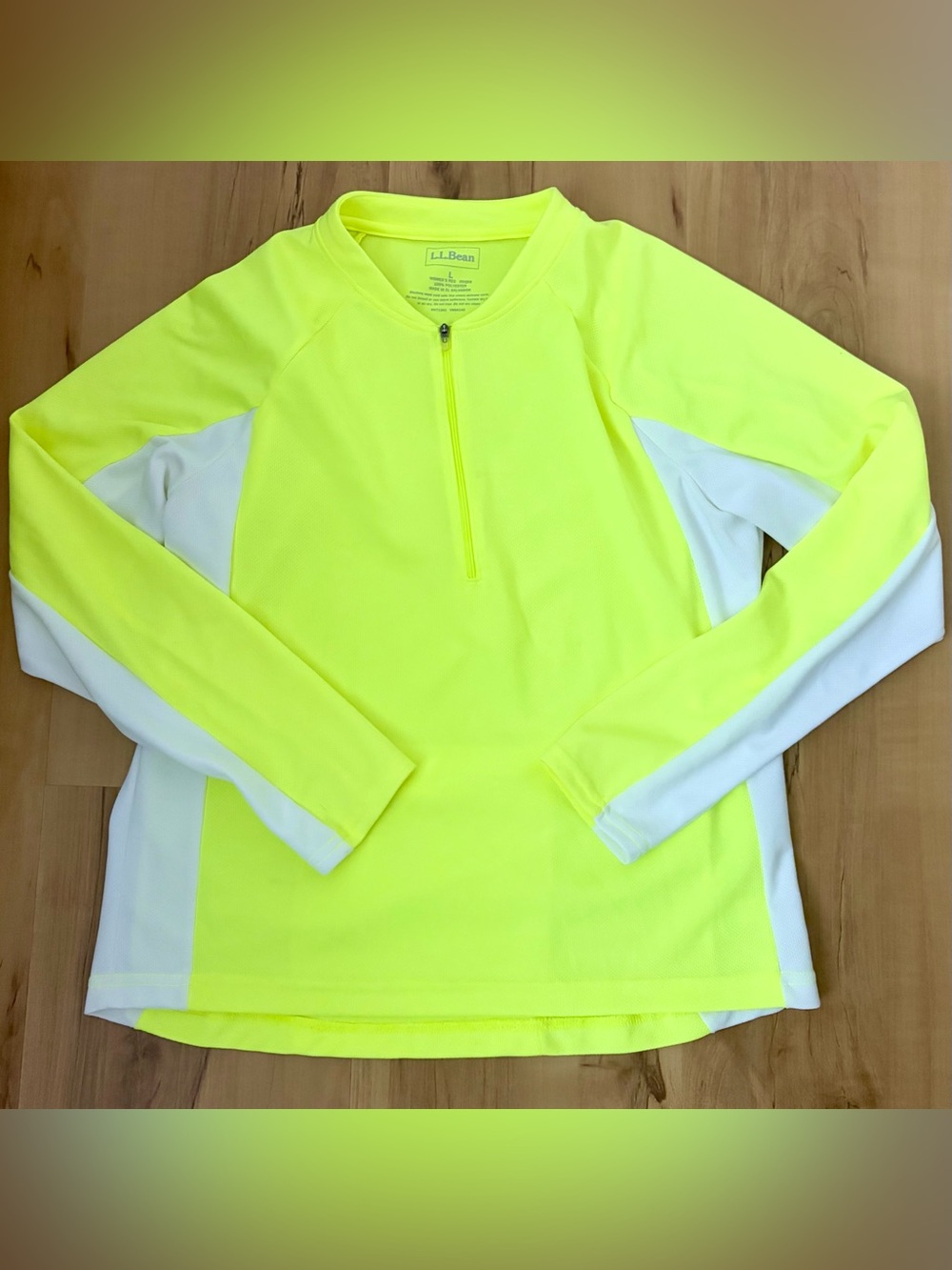 L.L.Bean Women's Long Sleeve 1/2 Zip Athletic Shirt in a neon yellow